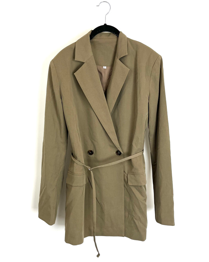 Olive Green Blazer With Shoulder Pads - Size 4/6