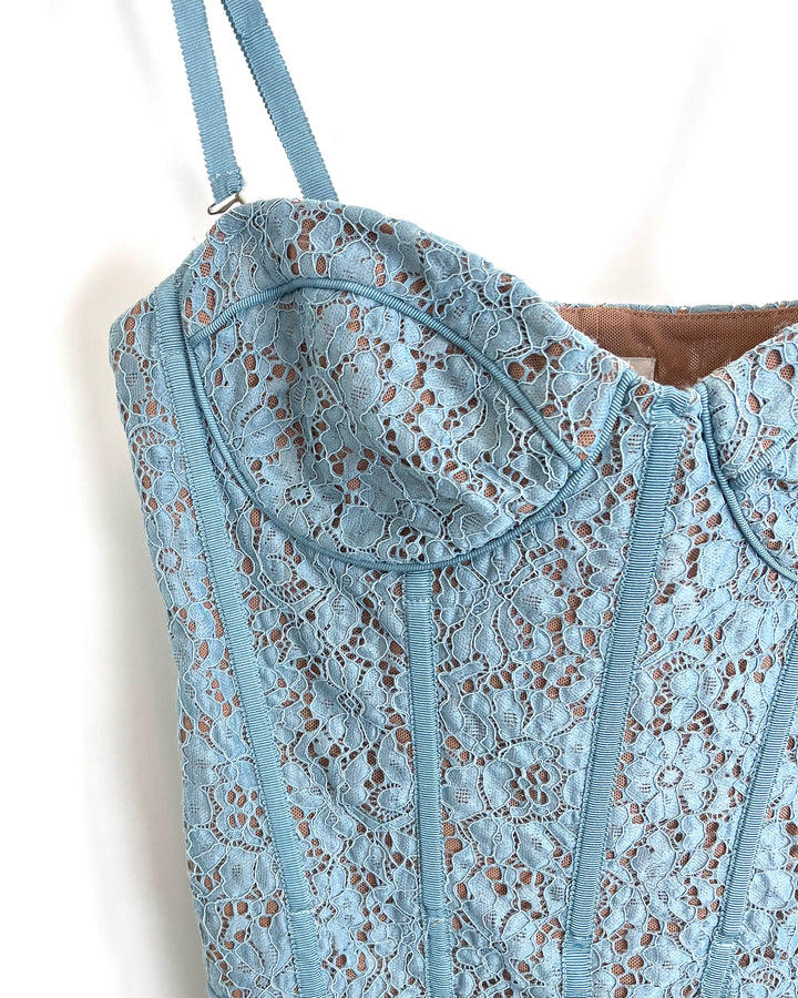 Muted Dusty Teal Lace Corset Bodysuit - Size 0 and 4