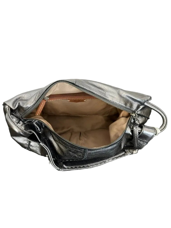 Dark Silver Leather Shoulder Bag