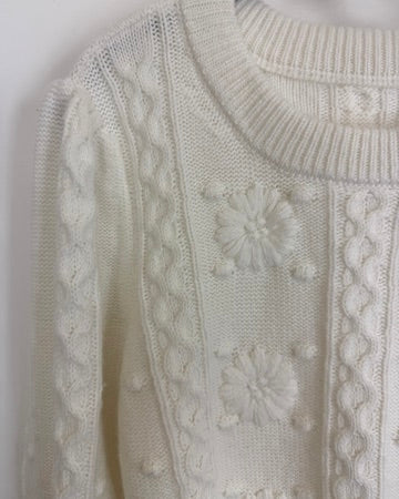 White Floral Cable Knit Sweater - Size 2/4