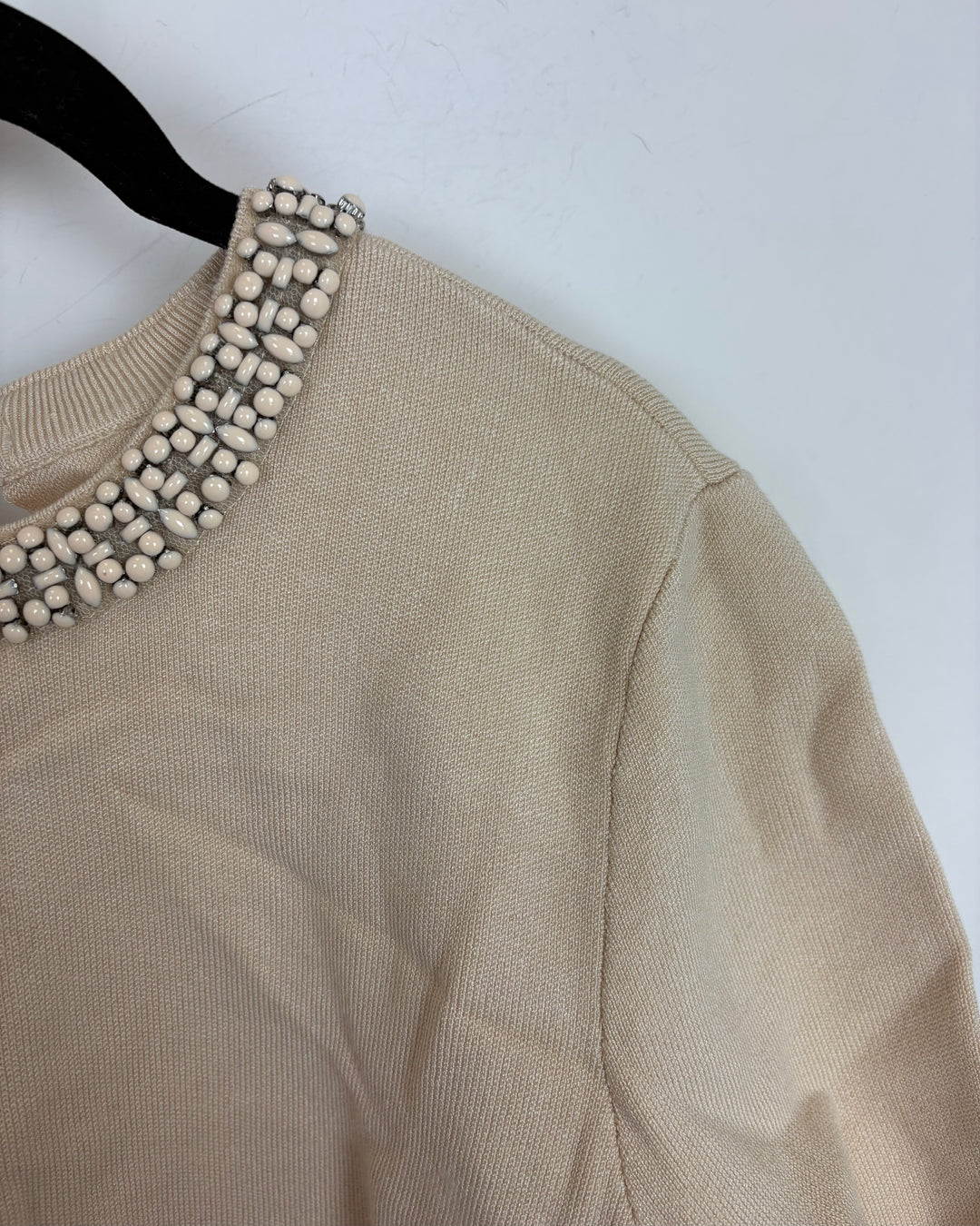 Beige Top With Beaded Neckline - Size 4/6