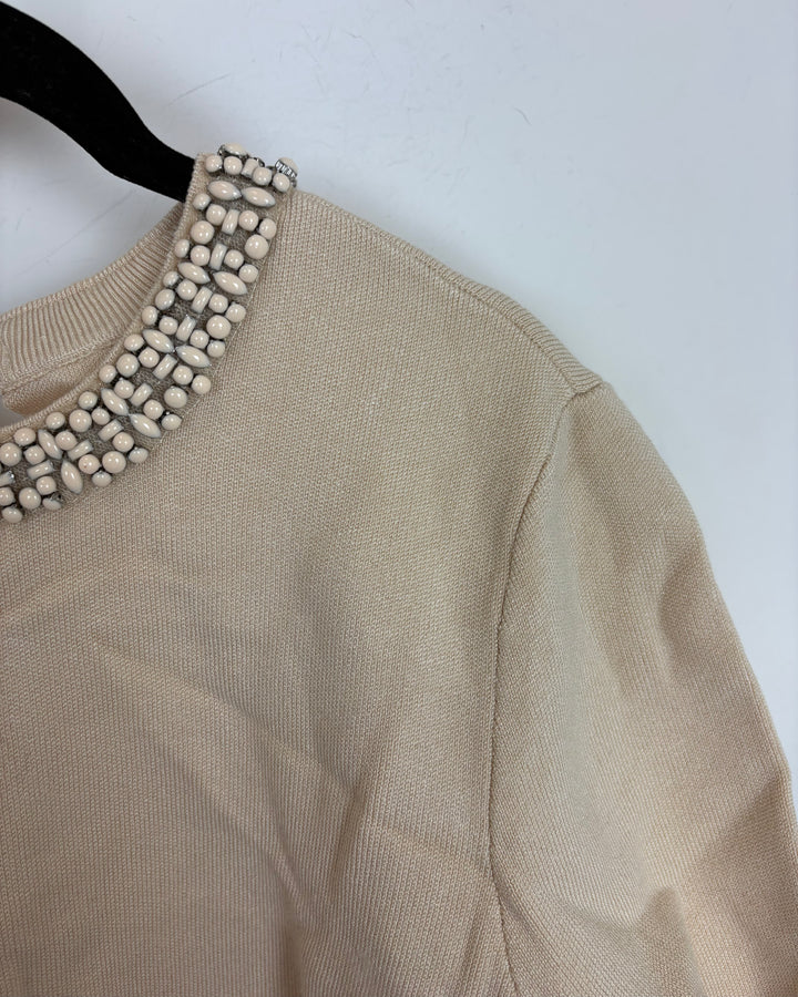 Beige Top With Beaded Neckline - Size 4/6