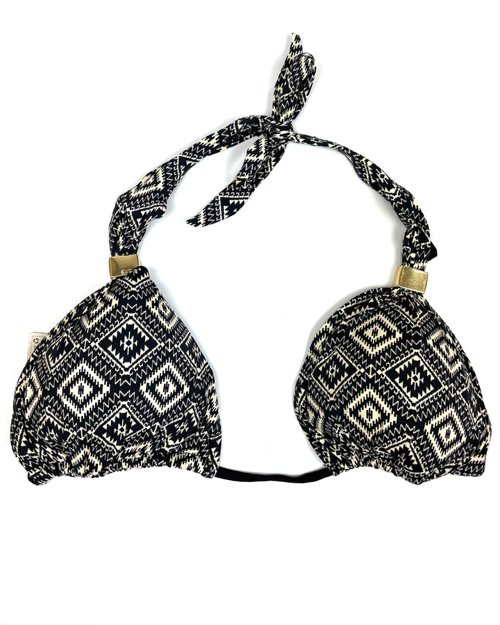 Black & Cream Printed String Multi Wear Bikini Top - XS and S