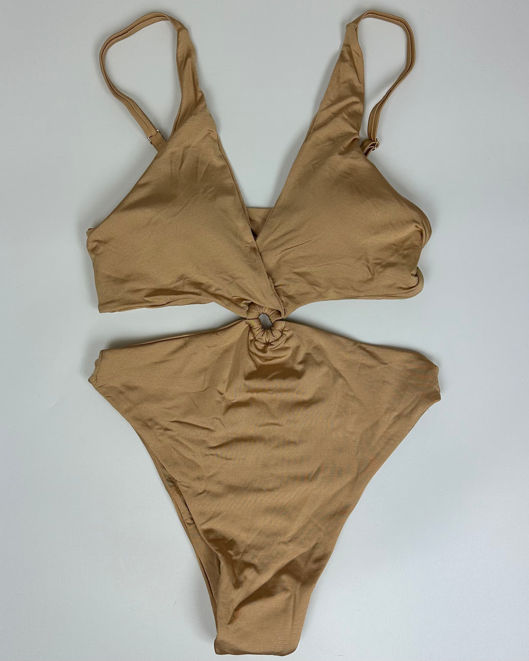 Sand Beige Plunge Cut Out One Piece - Size 2/4