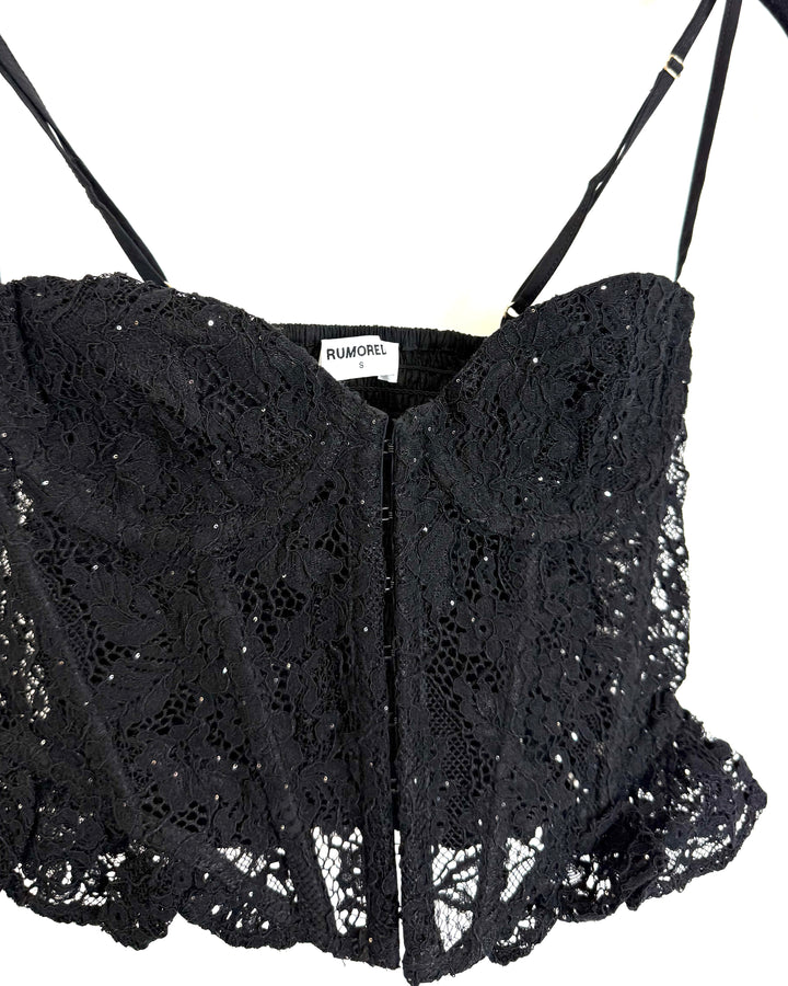Midnight Black Corset with Shimmer Details - Size 0/2