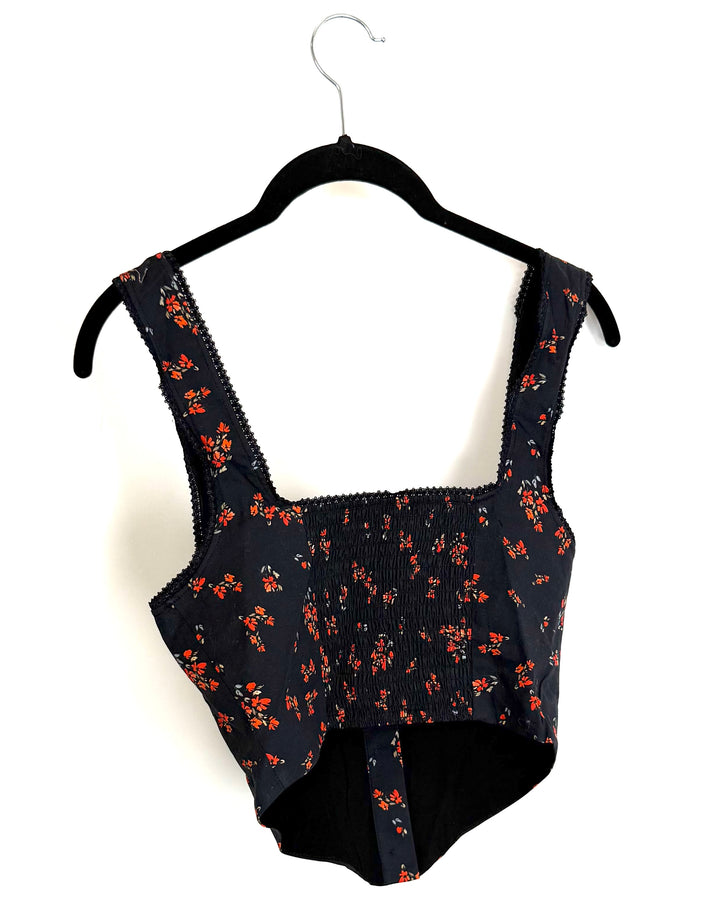 Black Floral Print Top - Size 0/2, 2/4