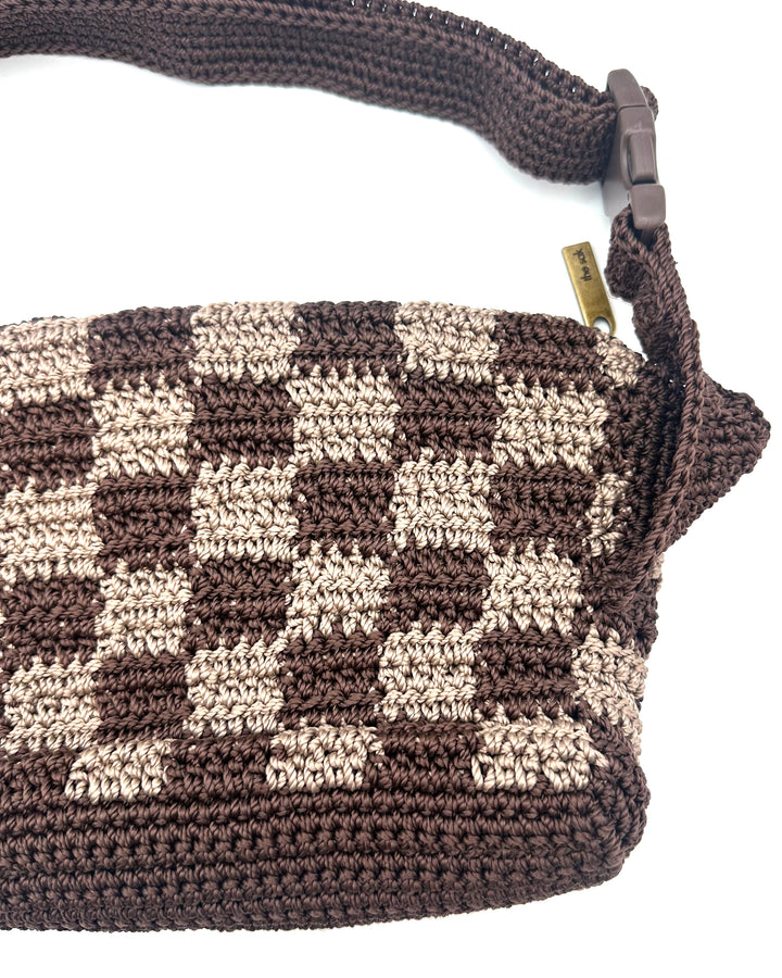 Brown Checkered Crochet Belt Bag