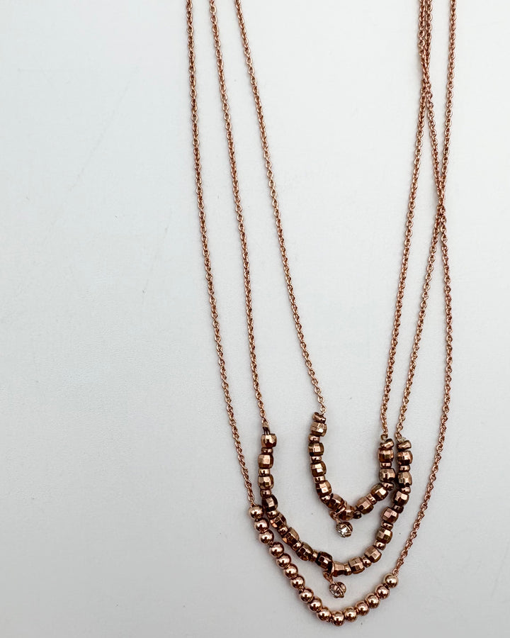 3 Layered Rose Gold Beaded Necklace