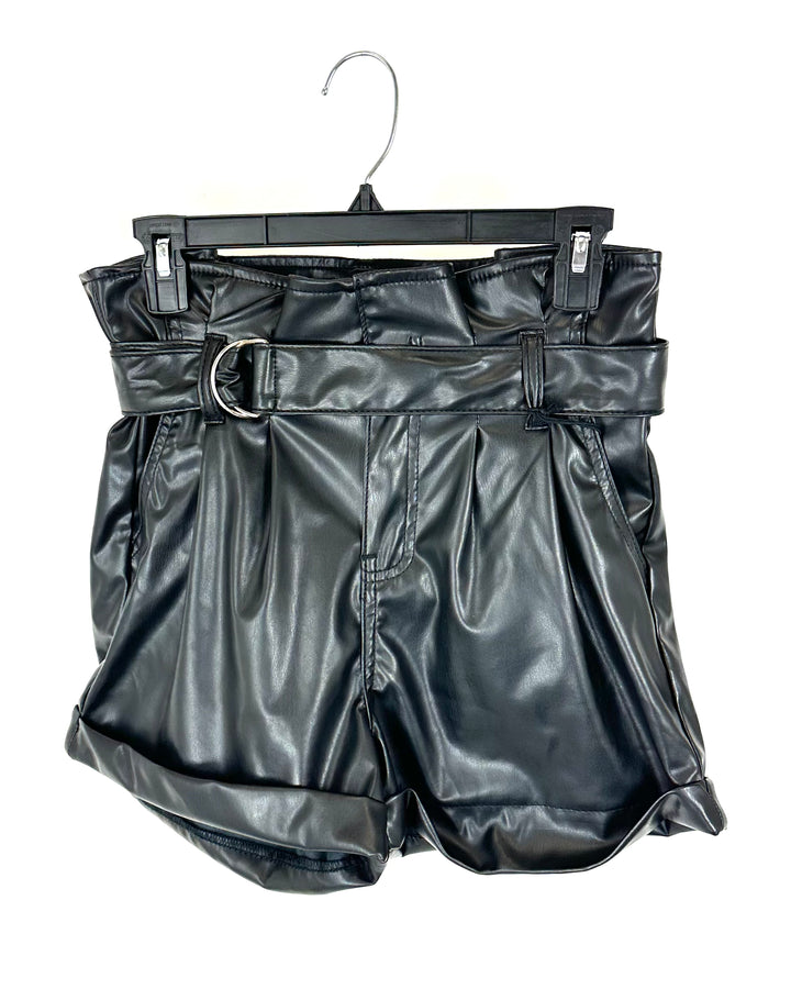 Black Faux Leather Shorts - Size 0/2