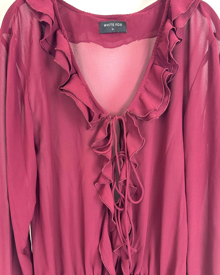 White Fox Maroon Sheer Dress - Small