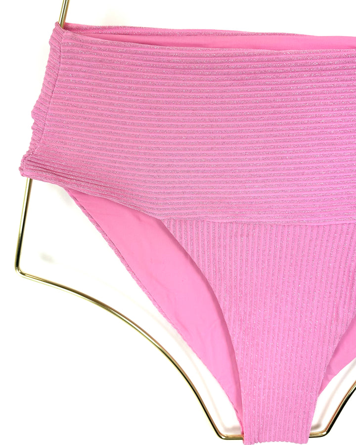 Metallic Pink Thick Waistband and Fuller Coverage Bikini Bottom - Extra Small and Small