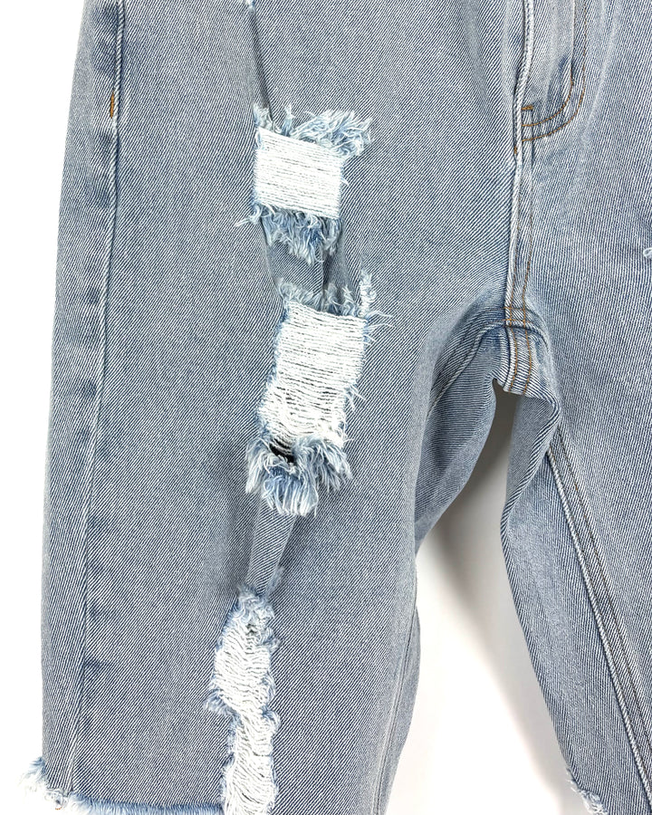 Light Wash Ripped Denim Biker Shorts - Size 2/4