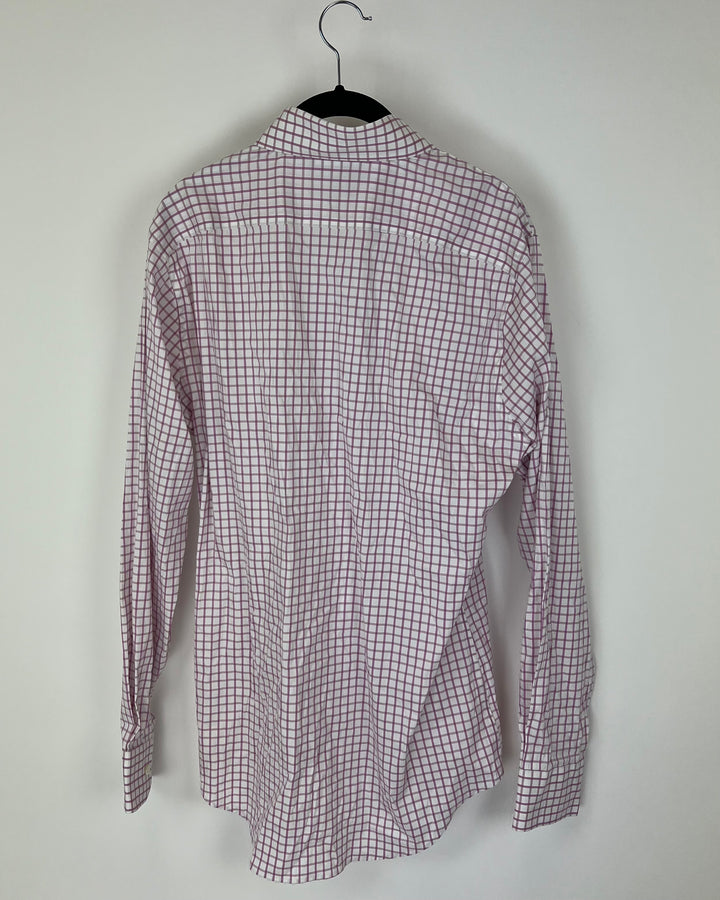 MENS Mauve and White Oversized Plaid Slim Fit Dress Shirt - 15 1/2 x 35