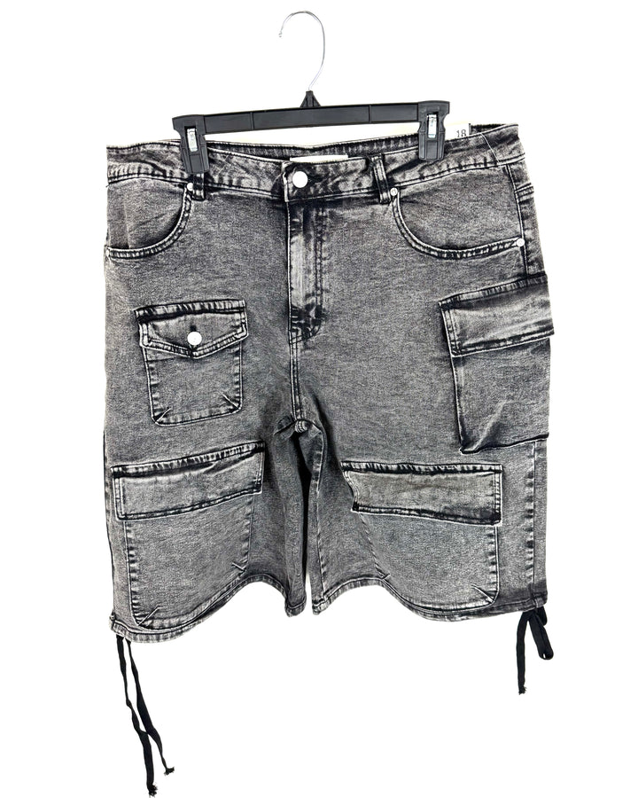 Grey Denim Cargo Shorts - Size 18