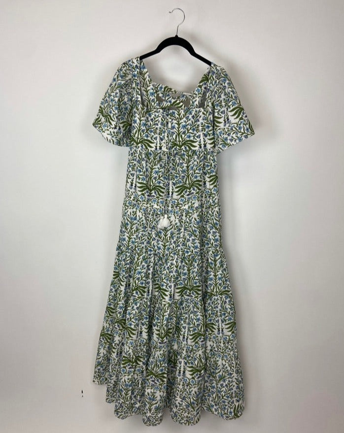 Blue and Green Floral Maxi Dress - Small