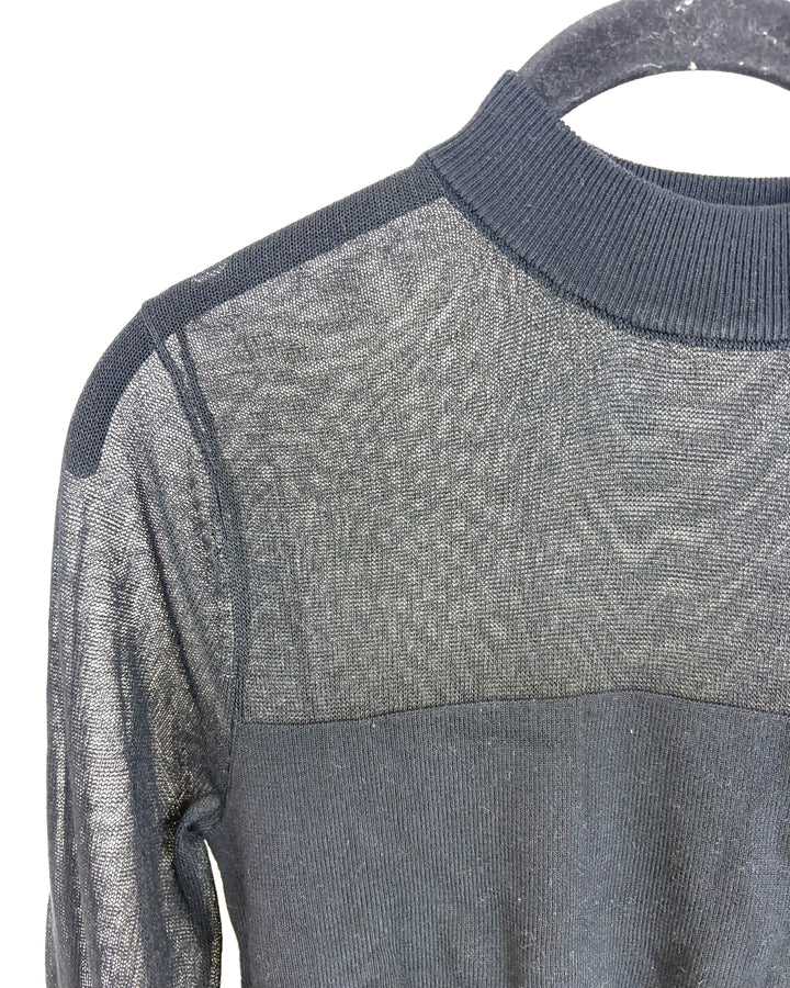Black Top with Sheer Neckline - Size 4/6