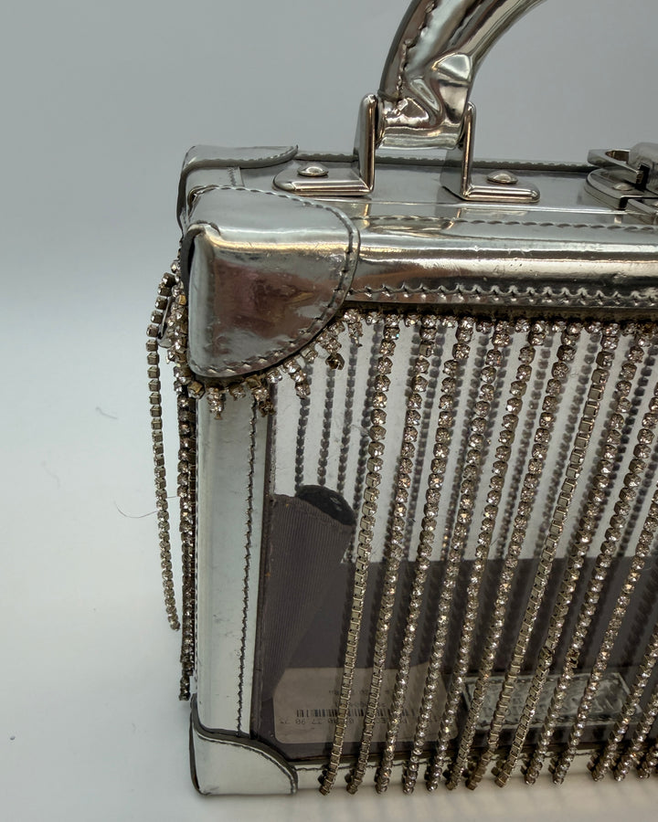 Silver Metallic and Gem Fringe Structured Bag