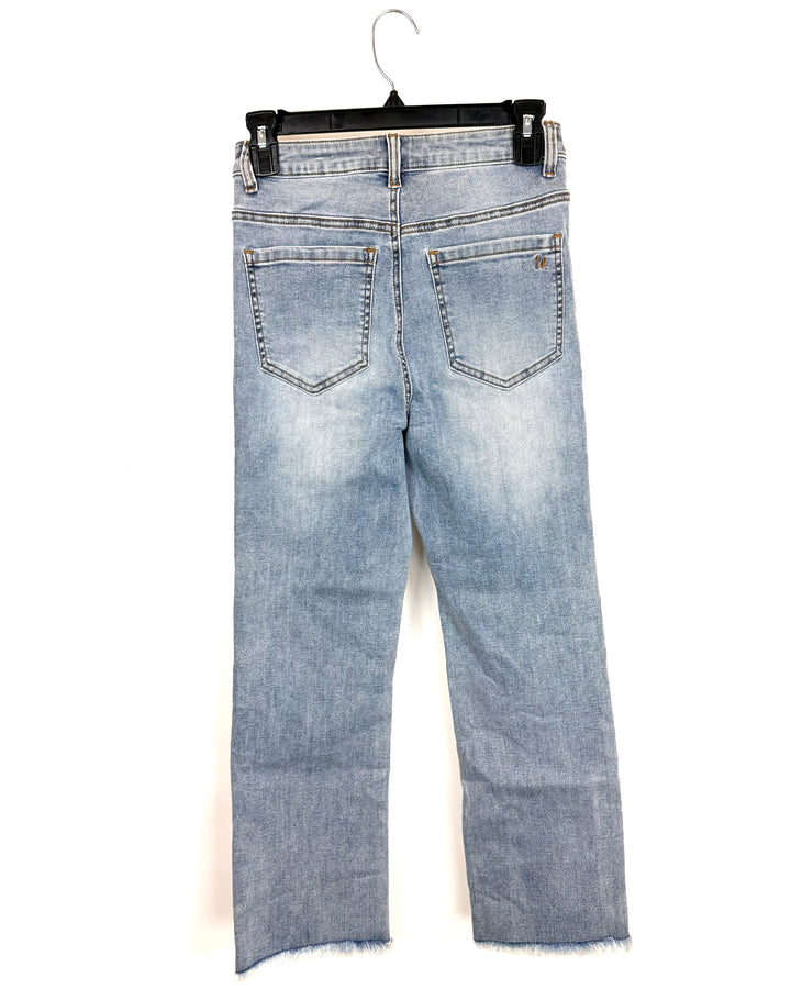 Frayed Dusty Blue Jeans - Size 2