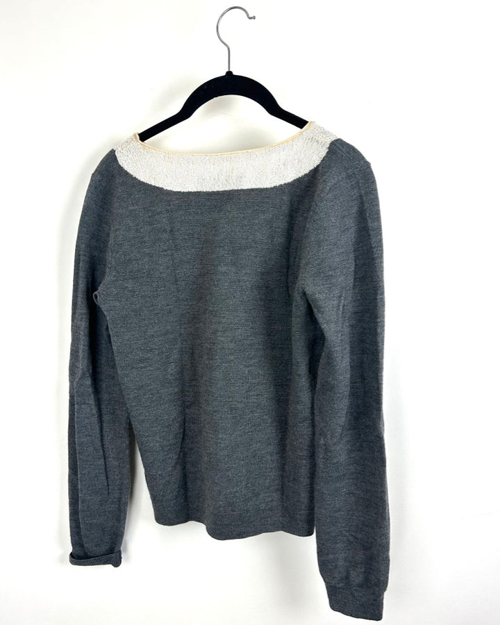 alice & olivia Grey Sequin Faux Tie Sweater - Small