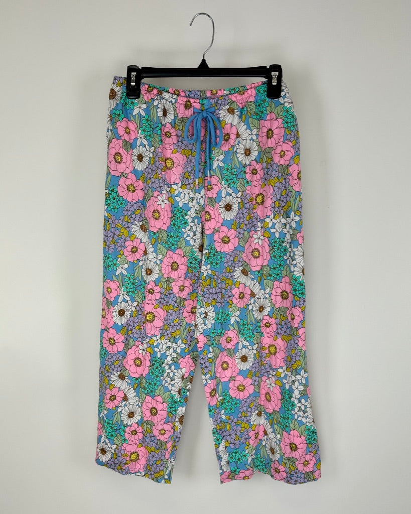 Colorful Floral Print Pajama Pants - Size 6-8
