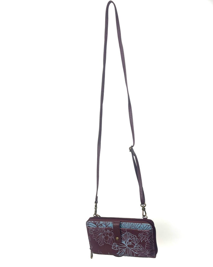 Burgundy Floral Pattern Crossbody Bag / Wristlet