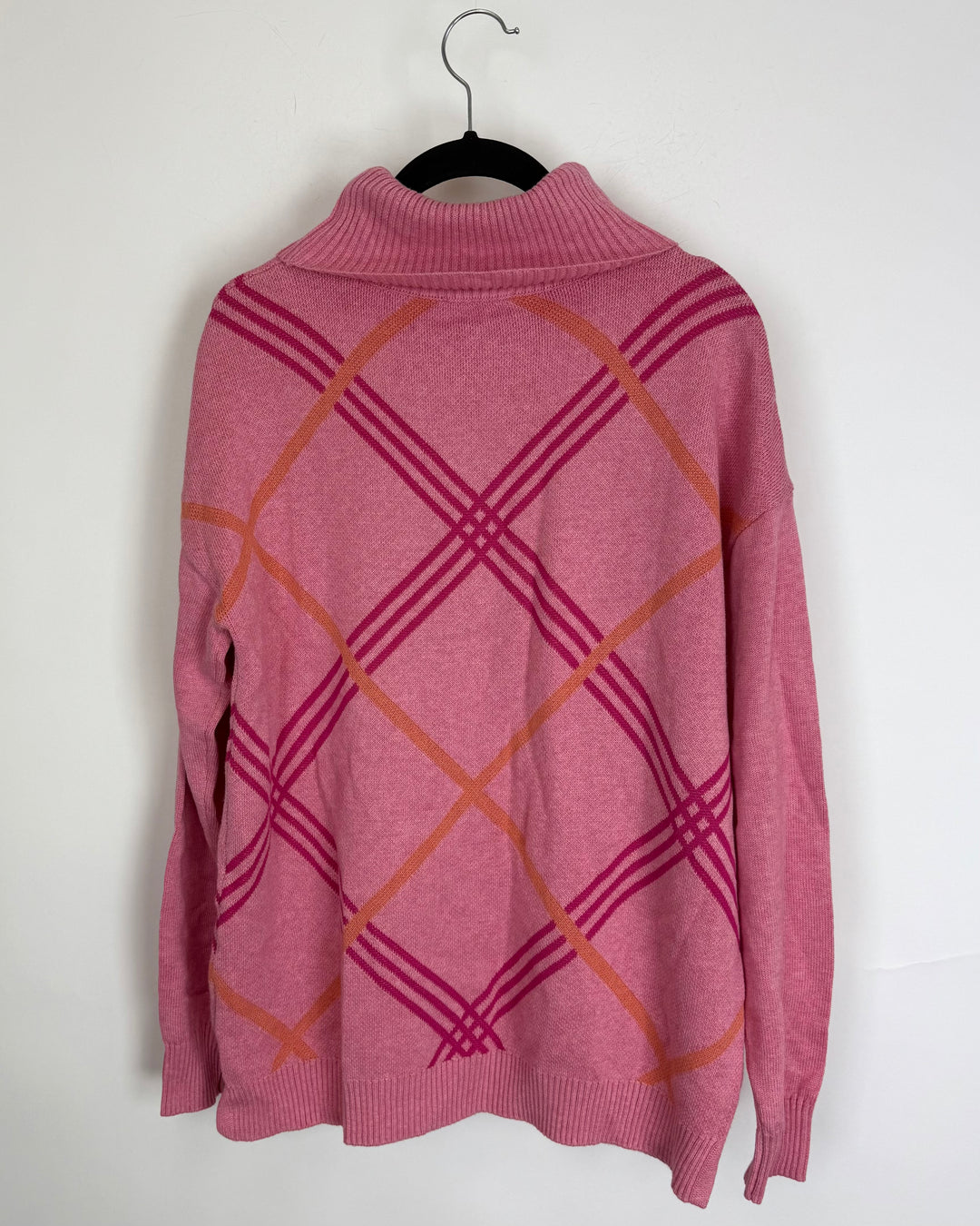 Pink Plaid Turtleneck Sweater - Small