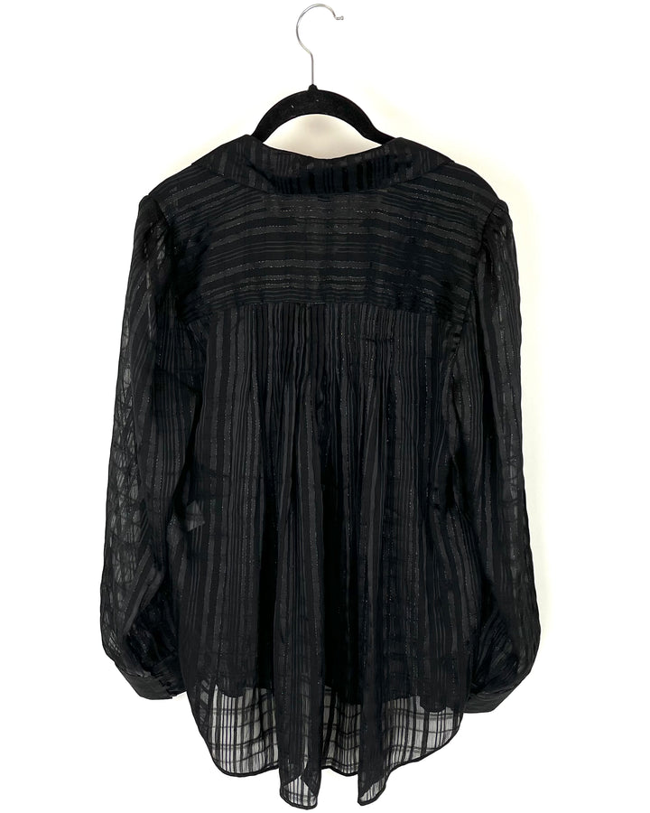 Black Sheer Button Down Top - Medium