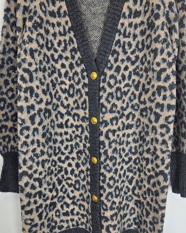 Gray Cheetah Print Long Cardigan - Size 6