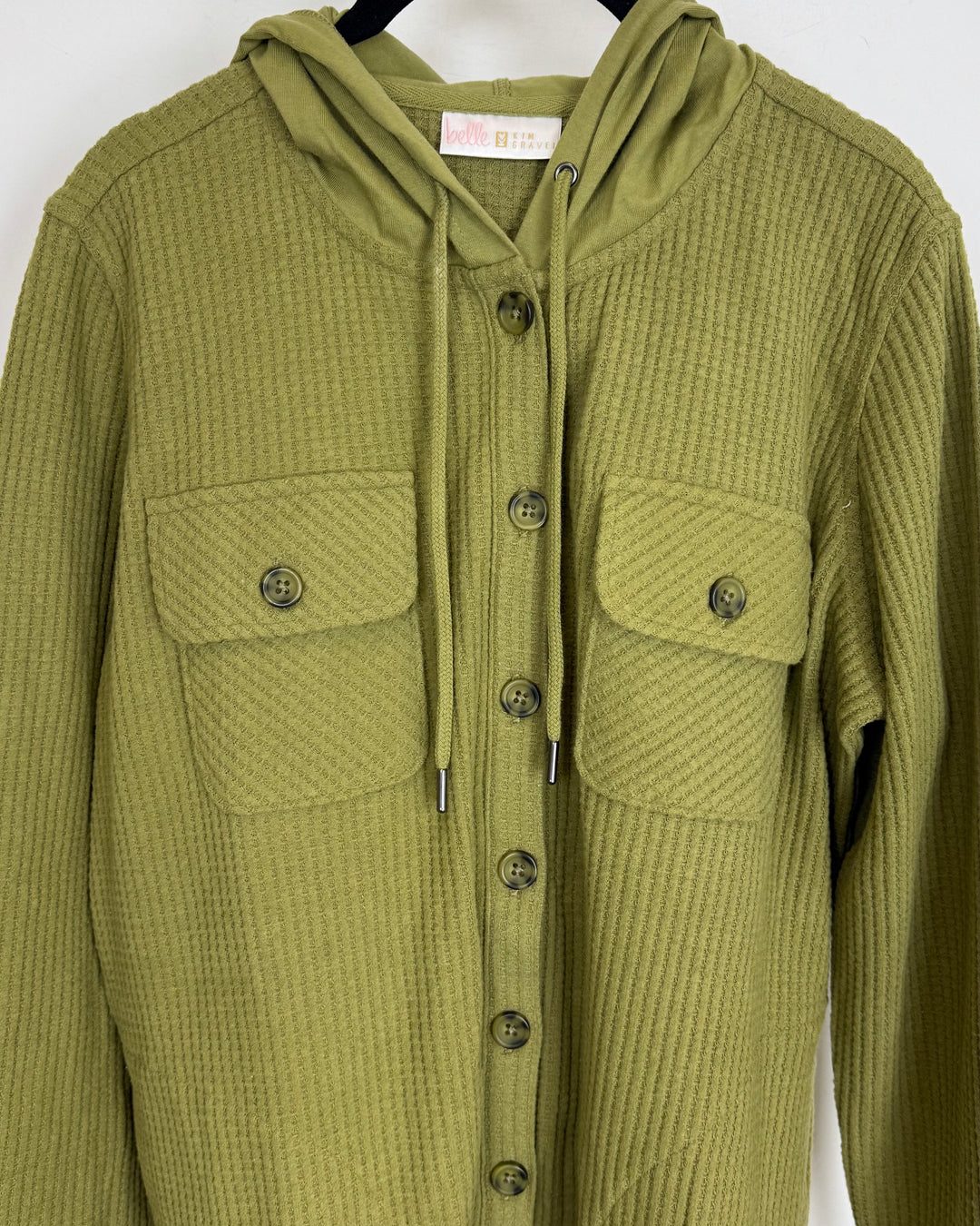 Olive Green Waffle Knit Shacket - Small