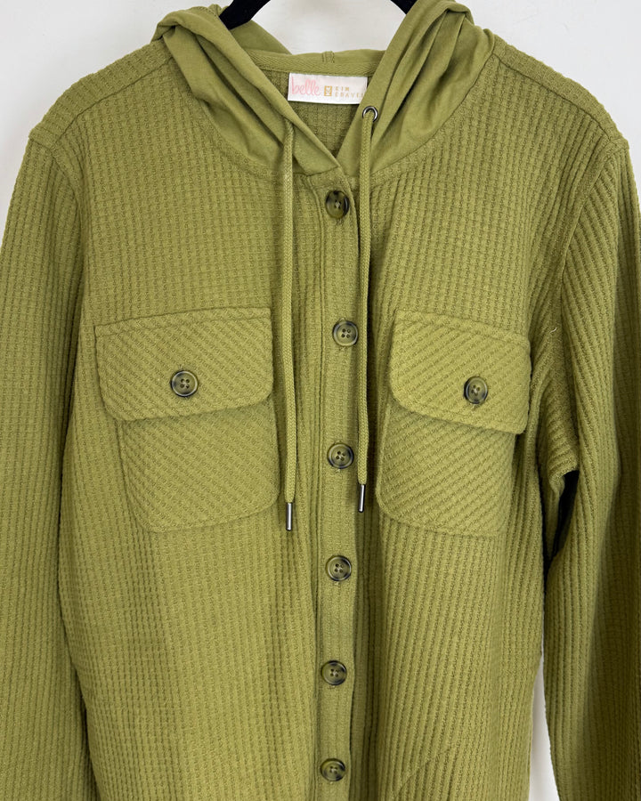 Olive Green Waffle Knit Shacket - Small