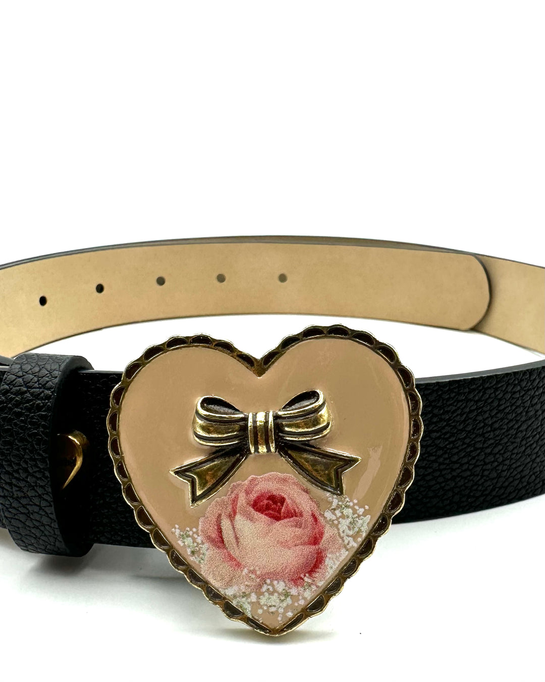 Black Belt with Gold Heart Buckle - Size Medium