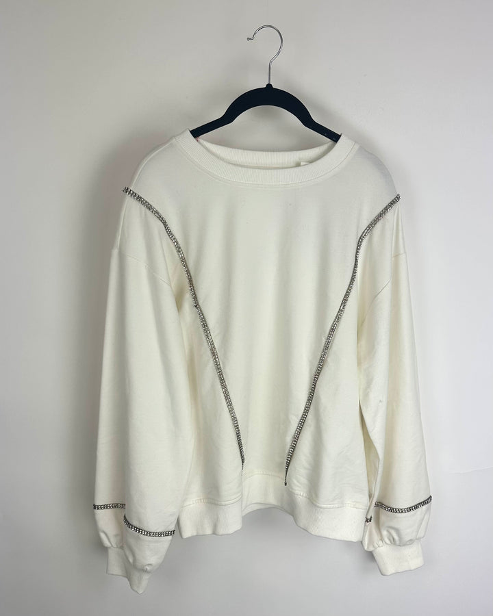 White Rhinestone Crewneck - Size 2/4