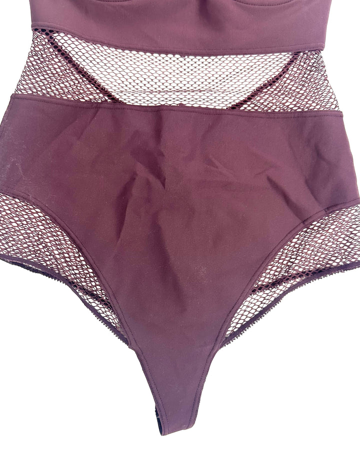 Maroon Mesh Paneling Bodysuit - Small