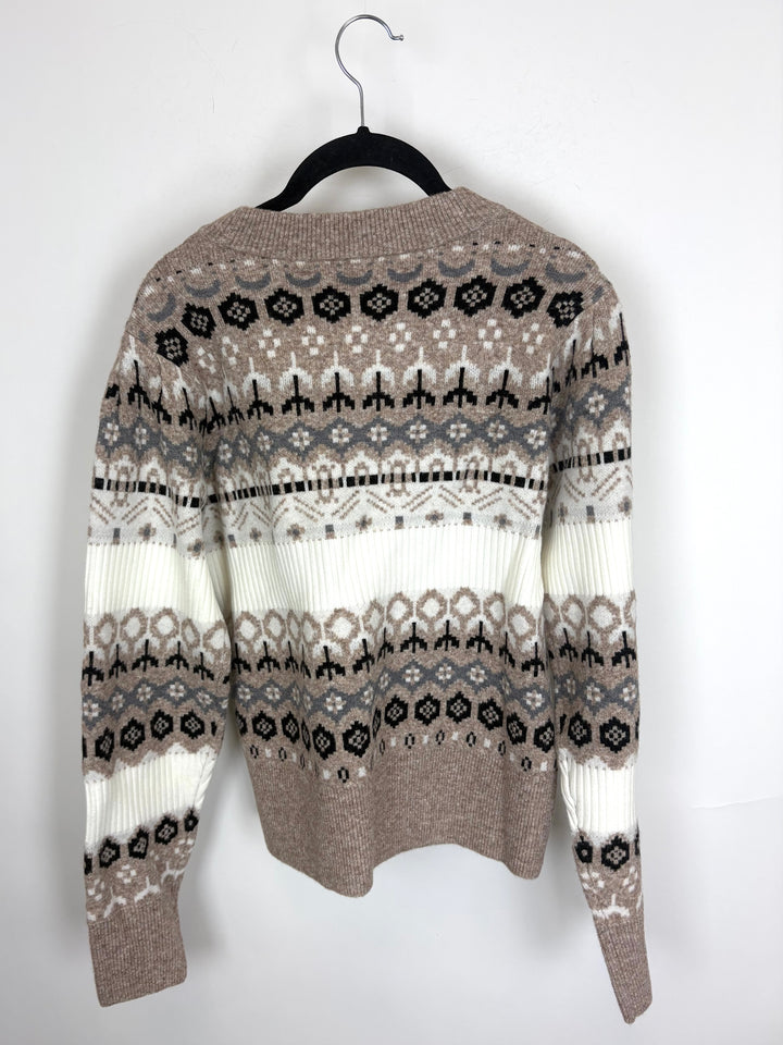 Taupe Patterned Crewneck Sweater - Size 4/6
