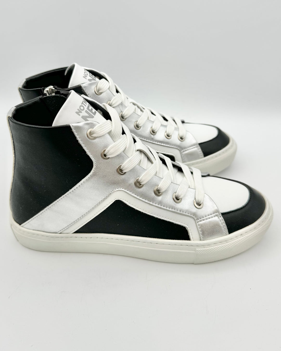 Black And White Leather High Top Sneakers - Size 6 and 8