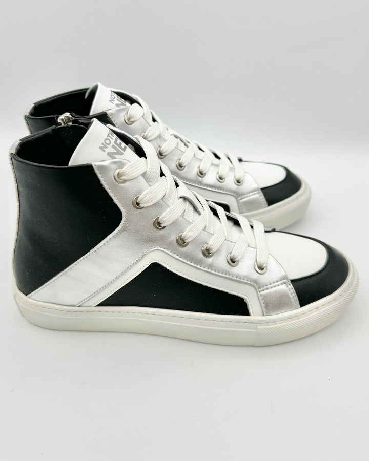 Black And White Leather High Top Sneakers - Size 6 and 8