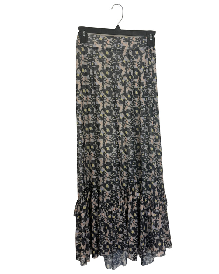 Black Abstract Print Long Skirt - Size 0/2