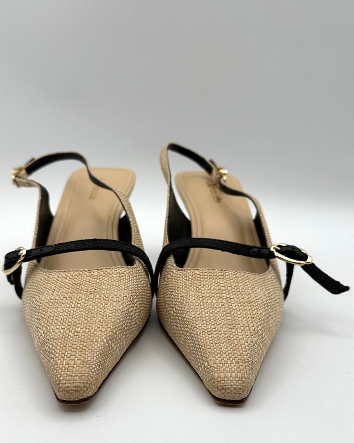 Brown Raffia Kitten Heel - Size 6.5