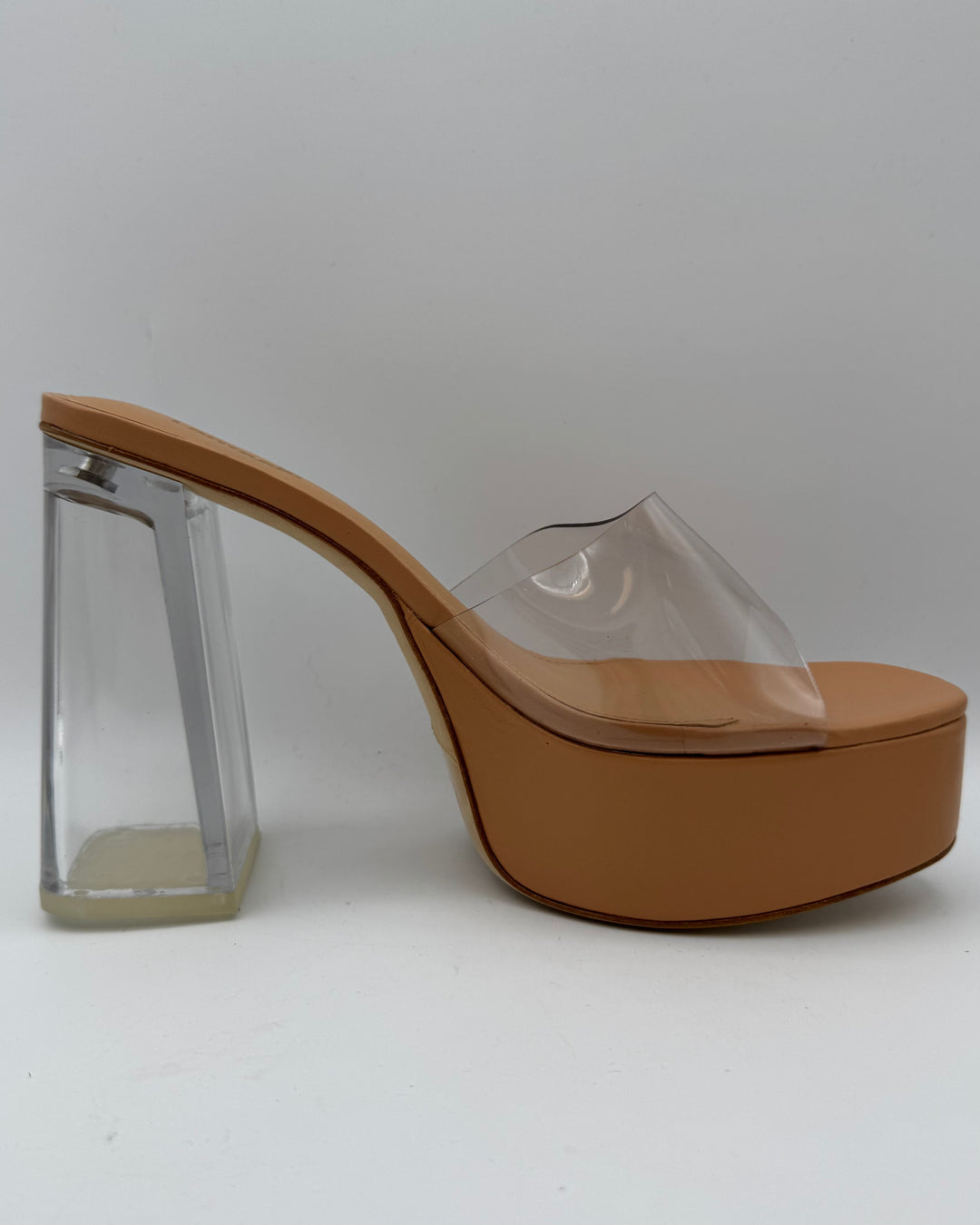 Tan And Clear Platform Mule - Size 8 and 9