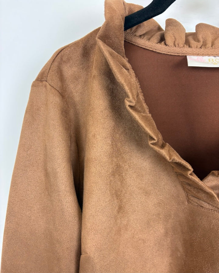 Light Brown Textured Ruffle Top - Size 6/8