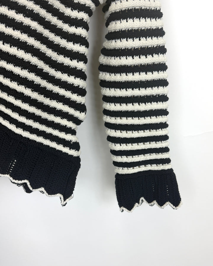 Black & White Striped Scalloped Cardigan - Size 4/6