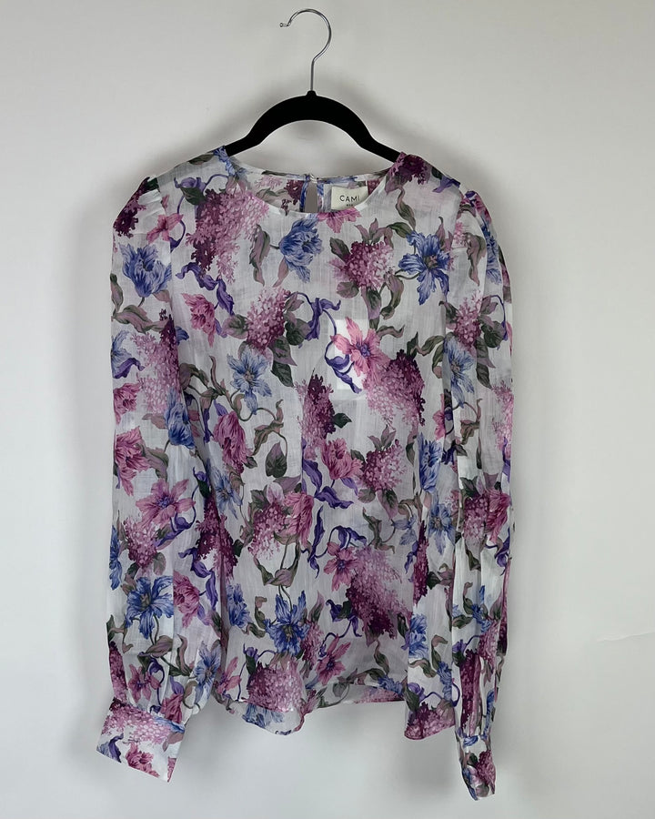 Long Sleeve Floral Blouse - Large