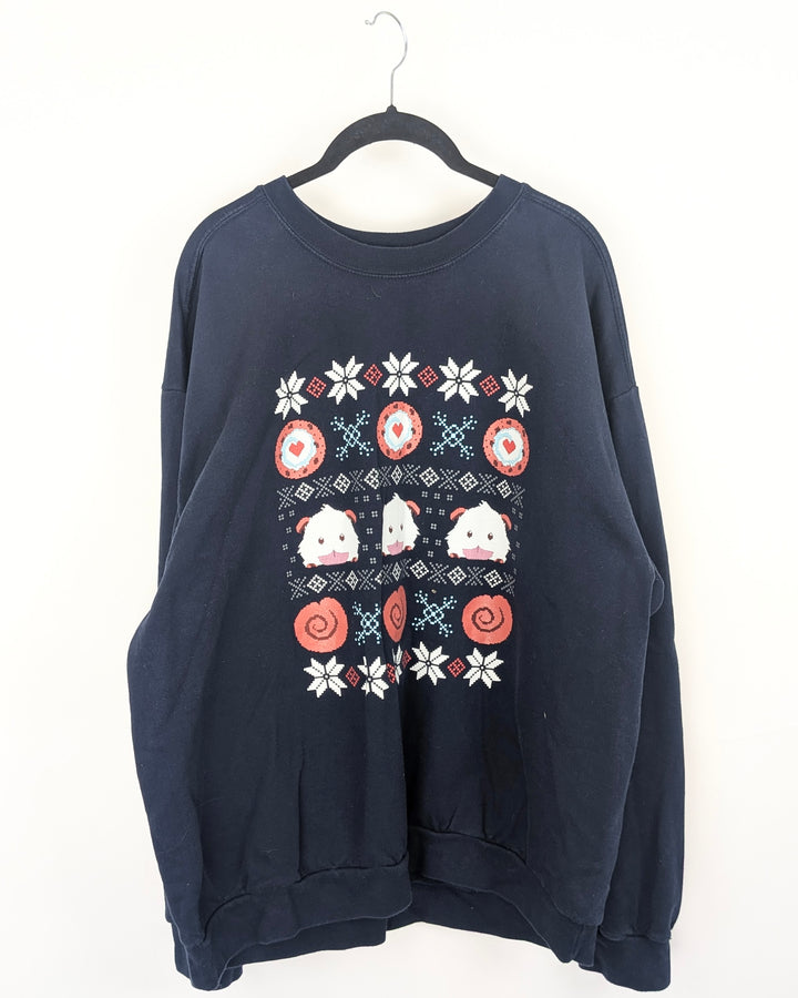 Navy Blue Mouse Print Crewneck - Extra Large