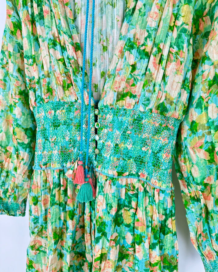 Green Floral V-Neck Dress - Small