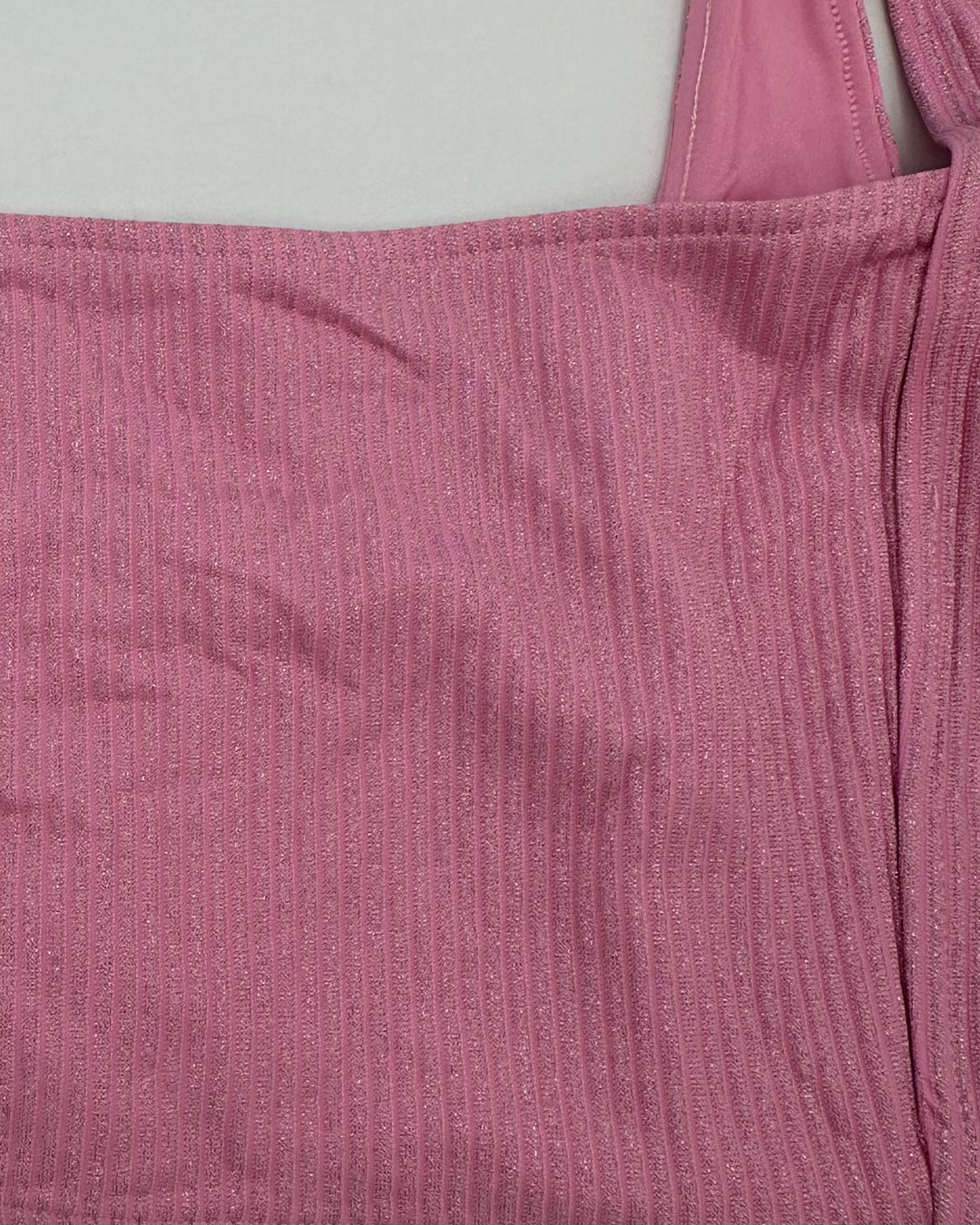 Pink Metallic Square Neckline Bikini Top - Extra Extra Large