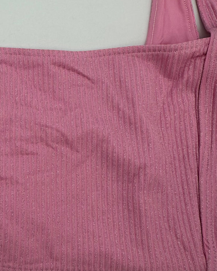 Pink Metallic Square Neckline Bikini Top - Extra Extra Large