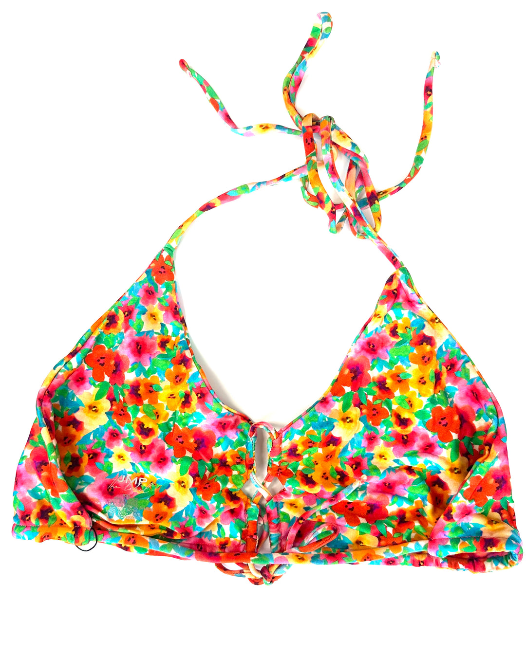 Multi Colored Floral Tie Front Bikini Top - Extra Extra Large