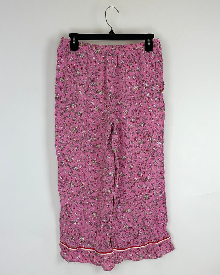 Pink Floral Ruffle Pajama Bottoms - Small