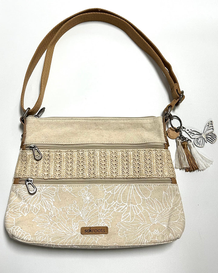 Cream Flower Pattern Crossbody Bag