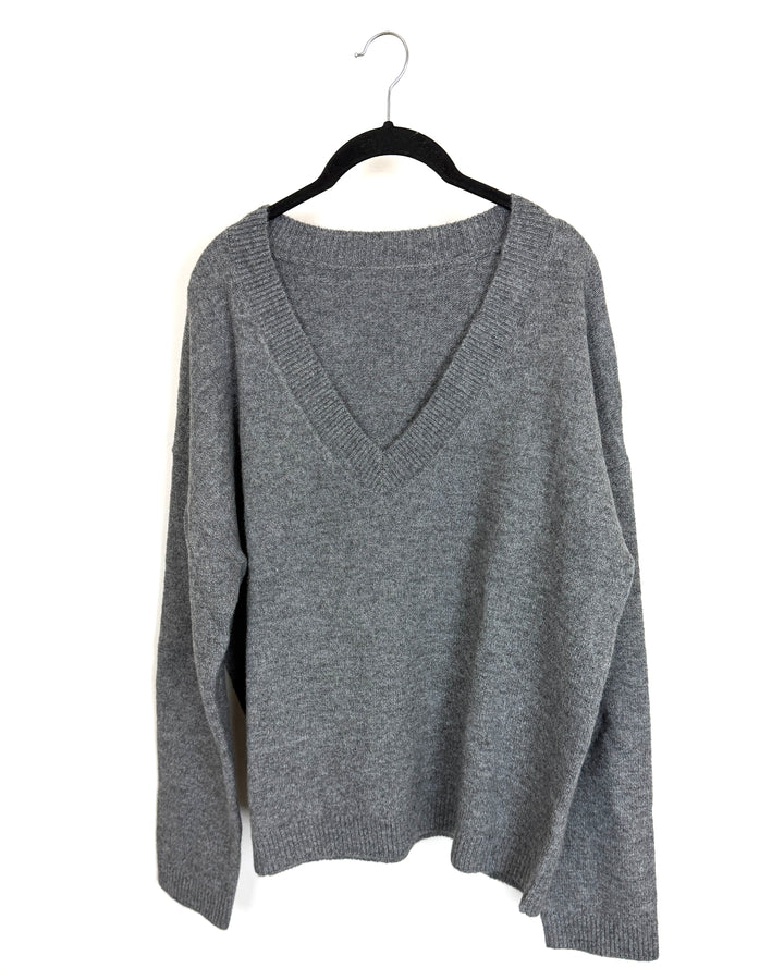 Gray V-Neck Sweater - Size 6/8